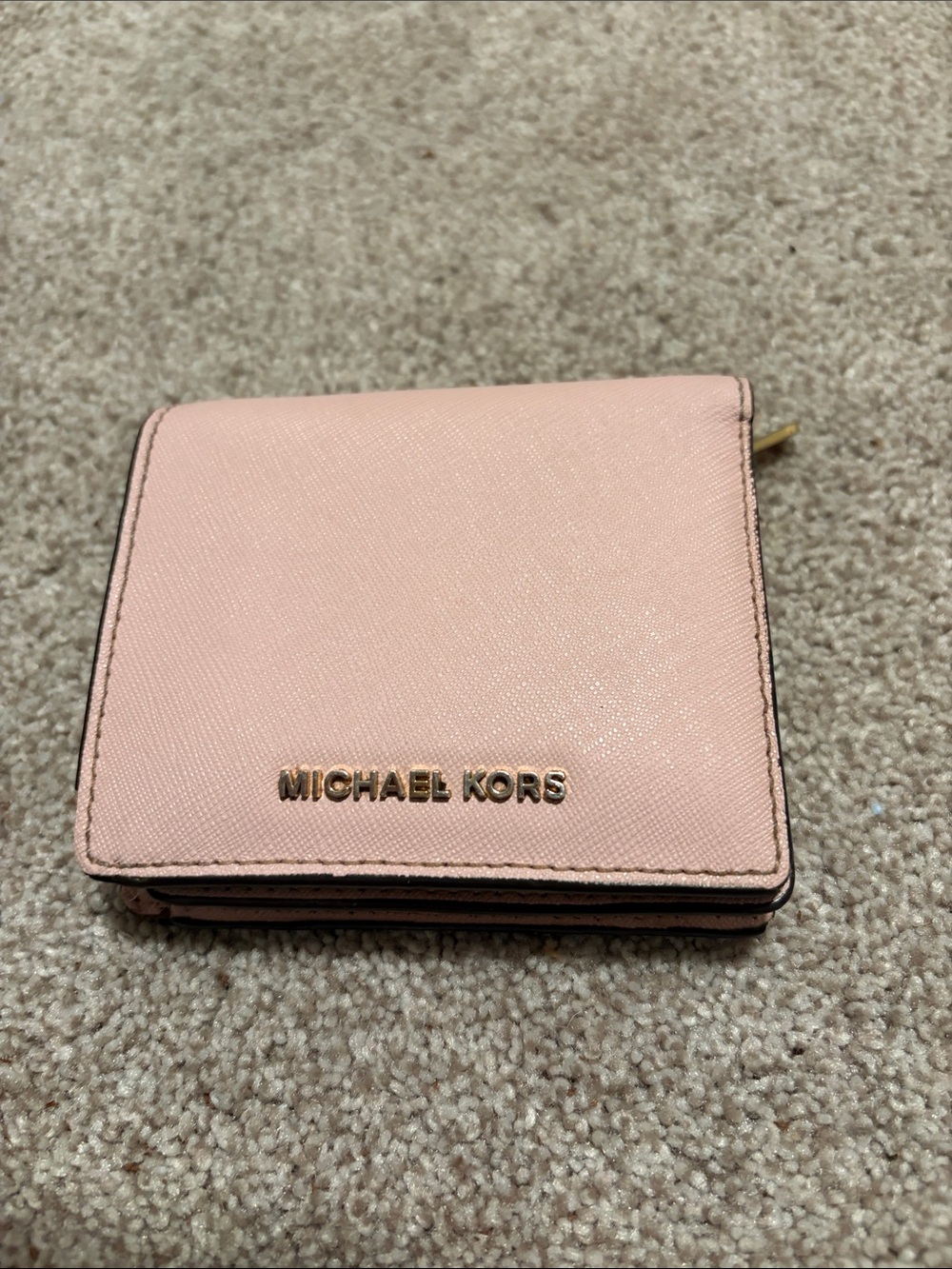 Michael Kors Gold-Logo Blush Saffiano Bifold Wallet